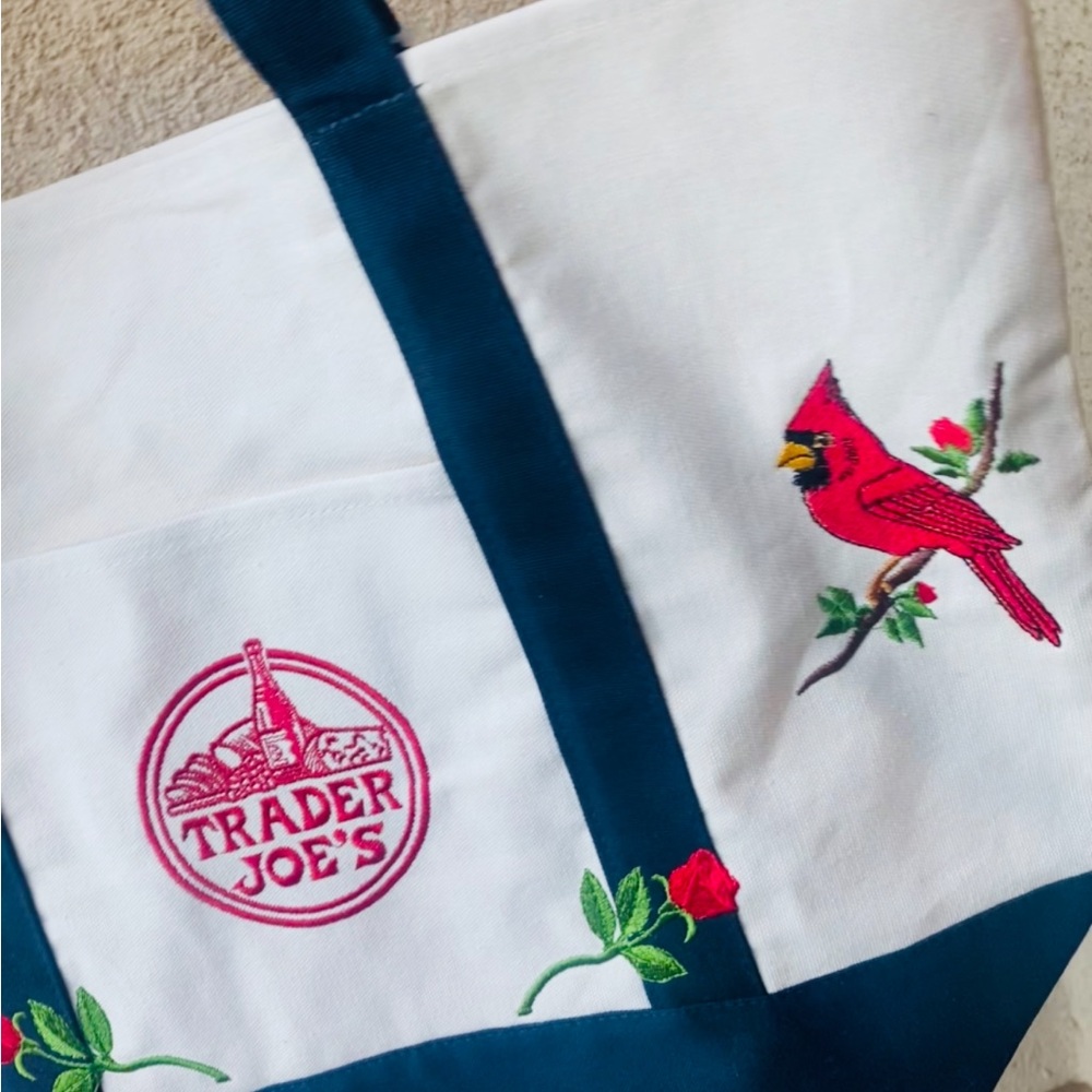 Embroidered Trader Joe’s Canvas Tote | Boho Reusable Market Bag | Gift Idea - Picture 3 of 12